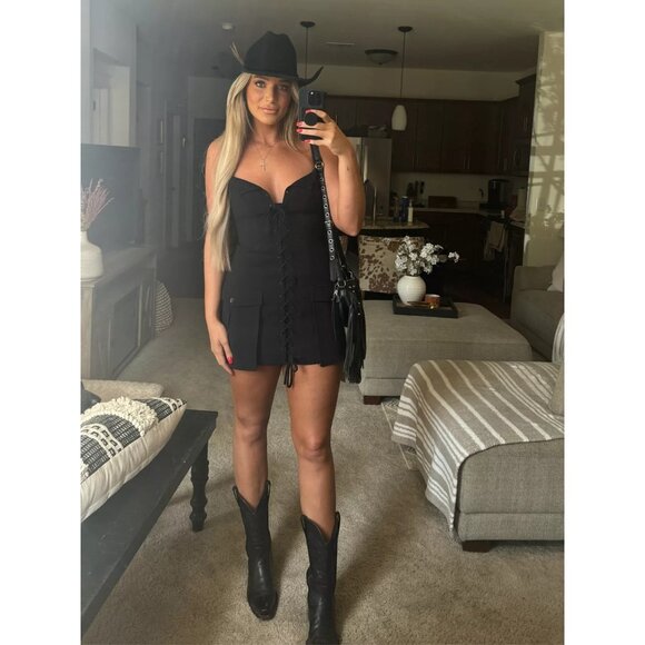 Lovers and Friends Denali Mini Dress in Black XX-Small New as-is Womens Lace Up - Picture 9 of 10